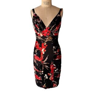 Vintage 90s Adrianna Papell Floral Silk Beaded Midi Dress